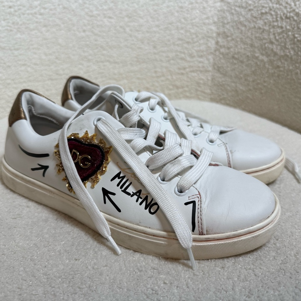 Dolce & Gabbana White Sneakers with Gold and Black Accents